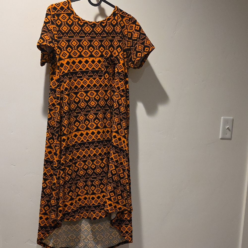 LuLaRoe High Low Dress in Orange and Black Geometric